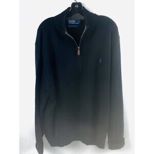 Polo Ralph Lauren Sweater Mens VtgXL NavyBlue 100% Pima Cotton 1/4 Zip Pullover